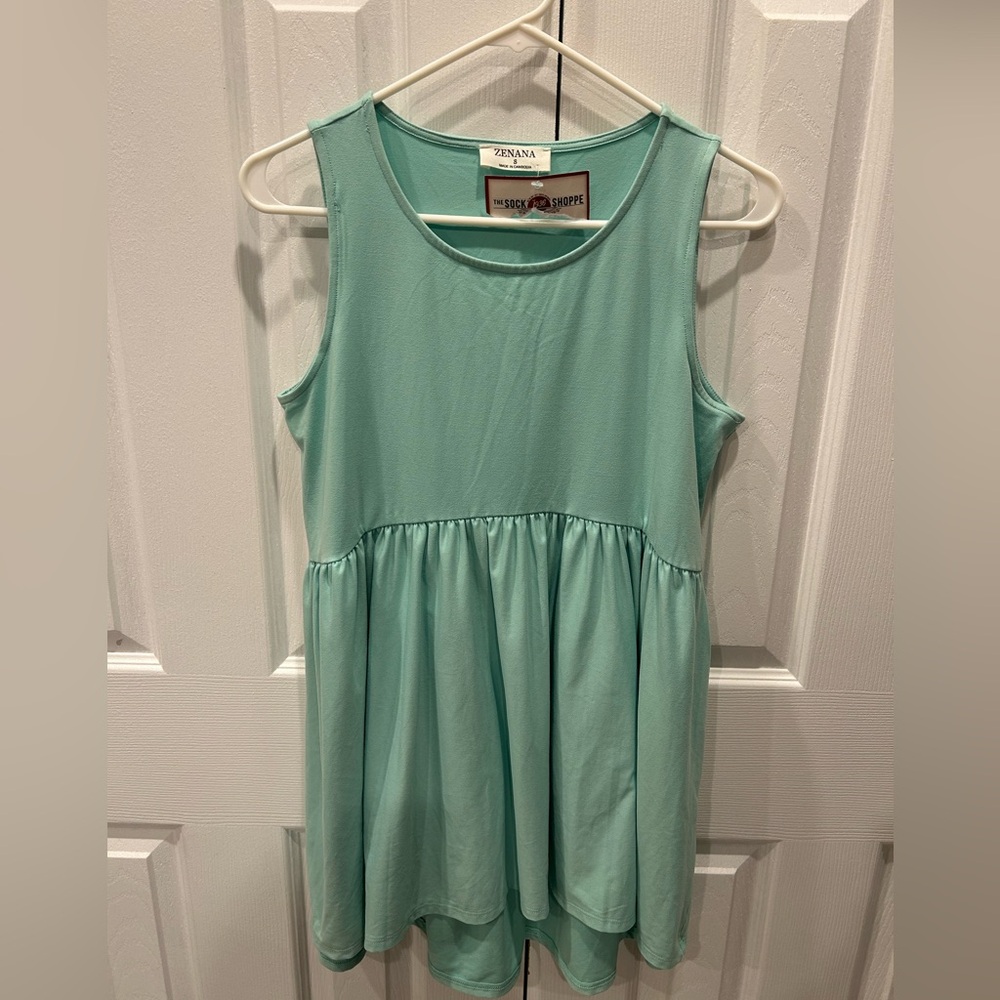 Zenana Women’s Green Tank Sundress Sleeveless Shift Style Flowy & Swingy Small